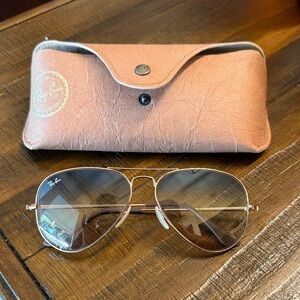 Ray-Ban Gold Frame Aviator Sunglasses with Tan Case